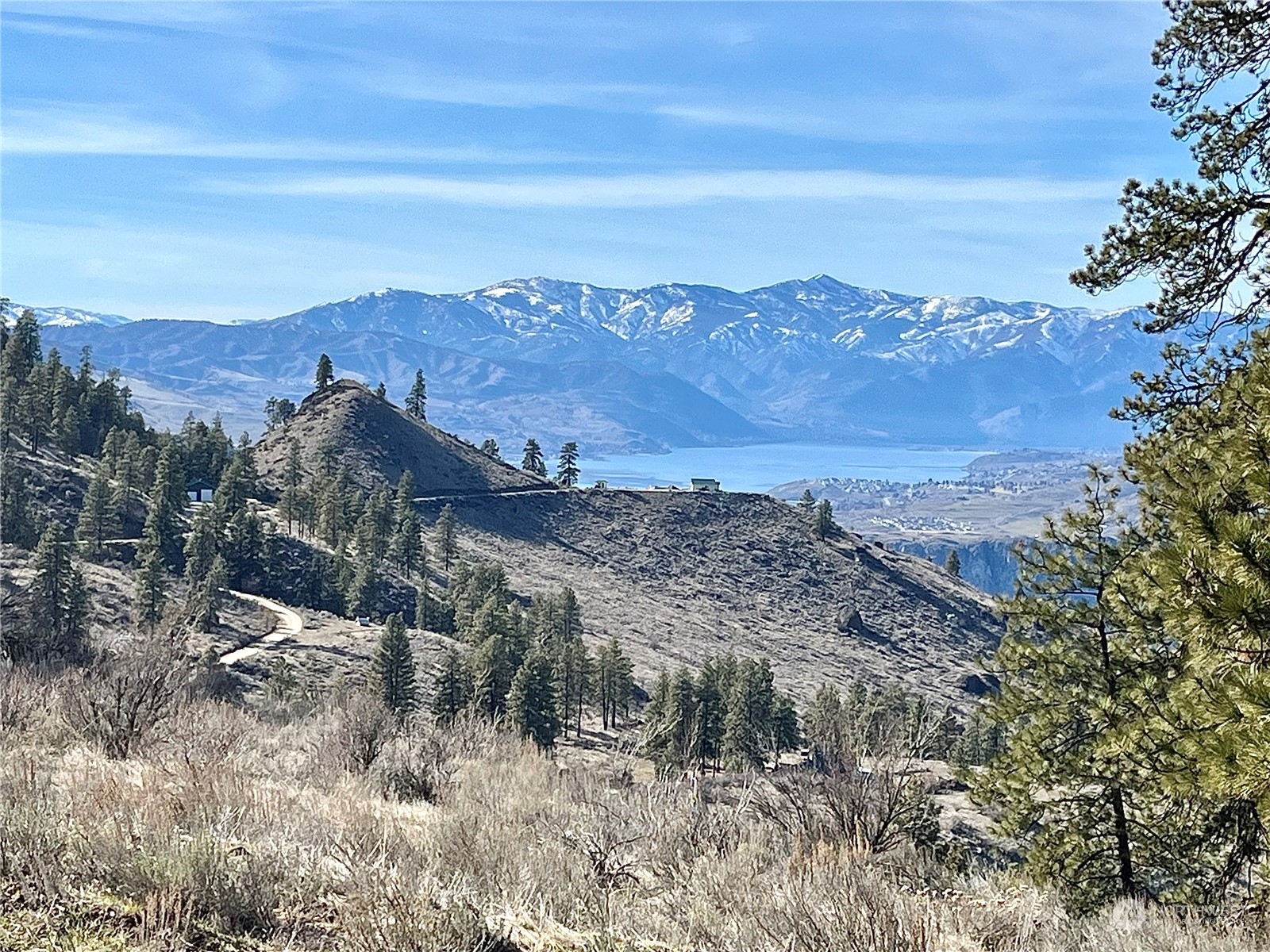 a view of a city with mountains in the background