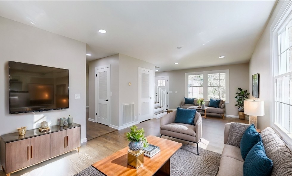 a living room with furniture and a flat screen tv