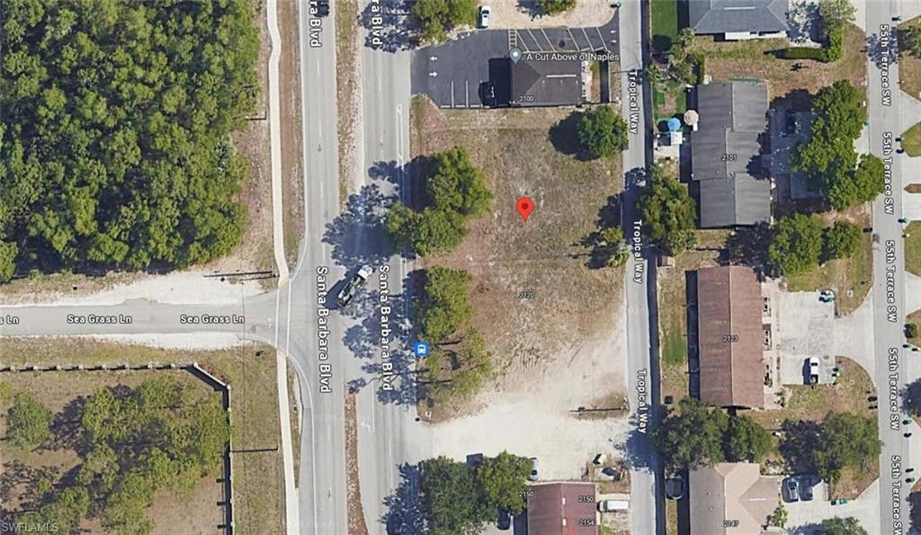 aerial view of a house with a yard and garden