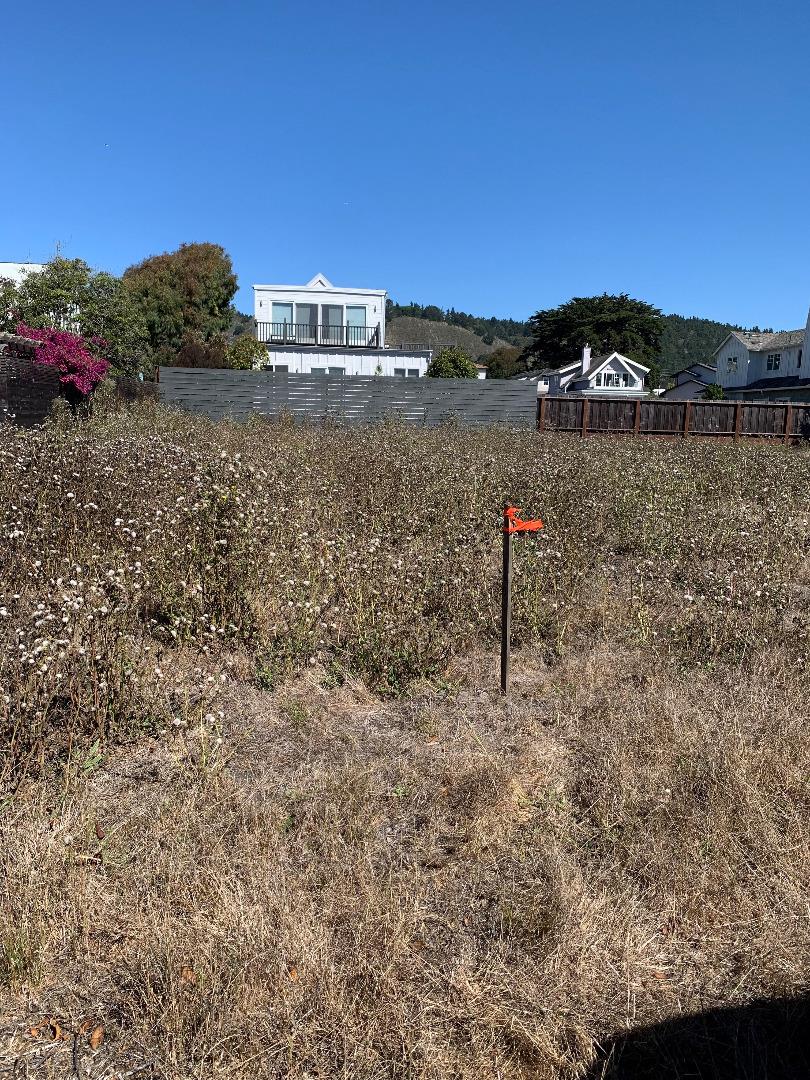 a view of a dry yard with a house in the background