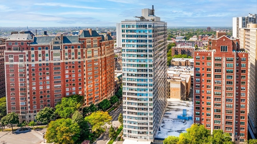 a view of a city with tall buildings