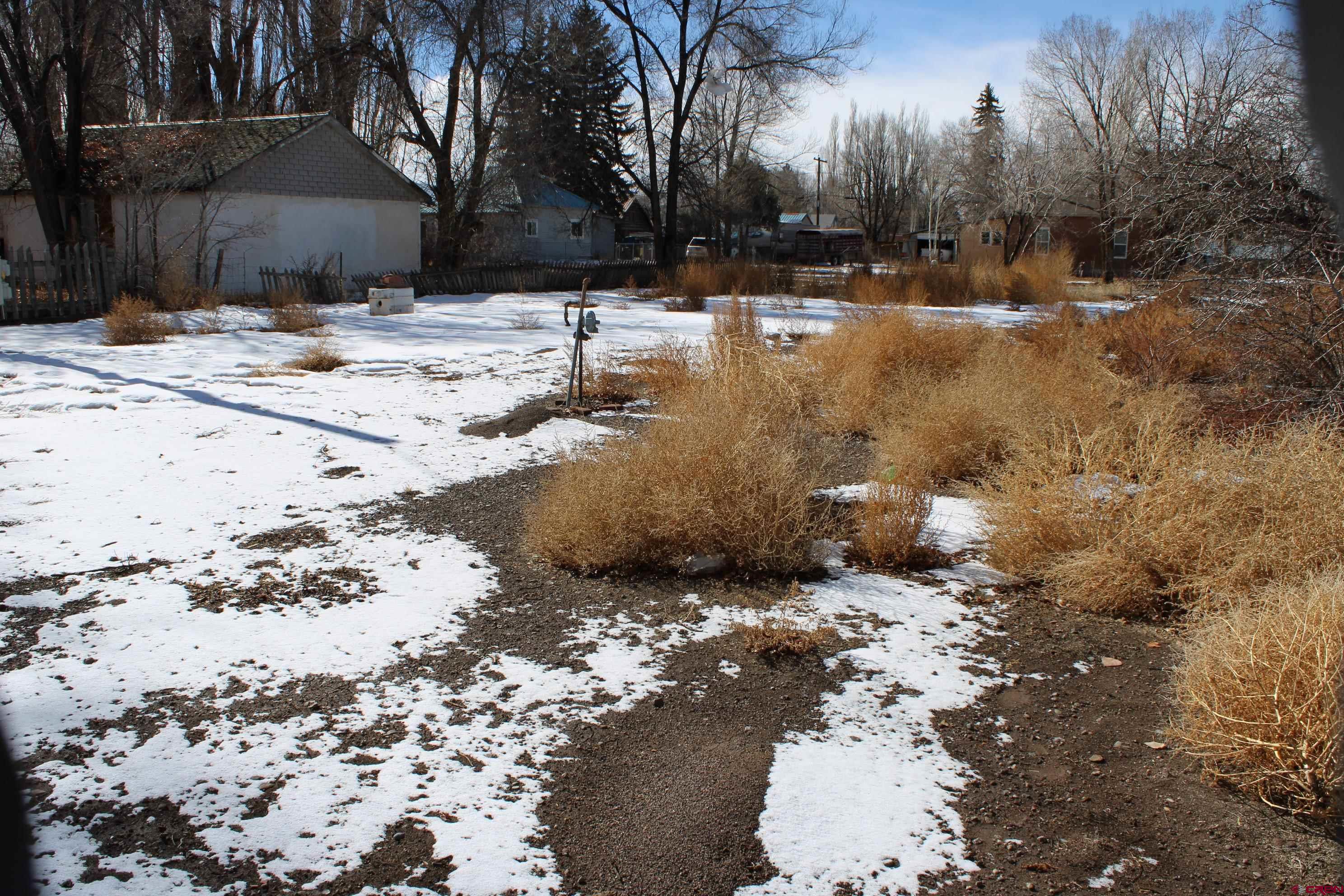 a view of a yard with snow