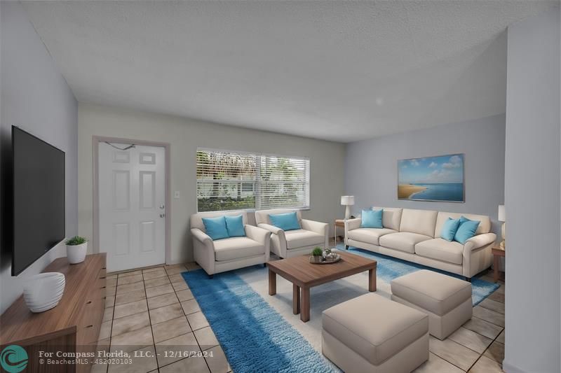 Large and spacious freshly painted living room - staged photo