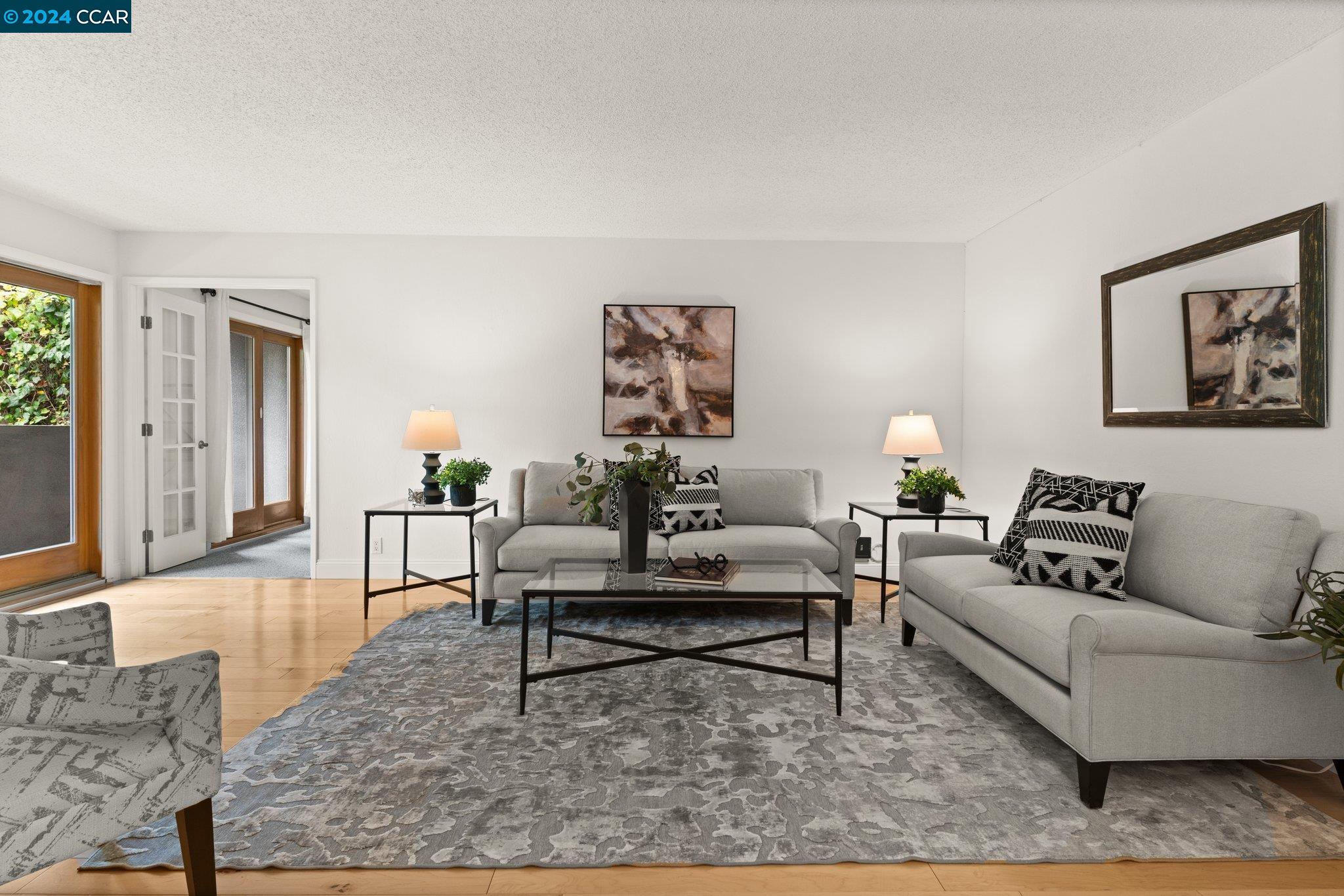 a living room with furniture and a rug