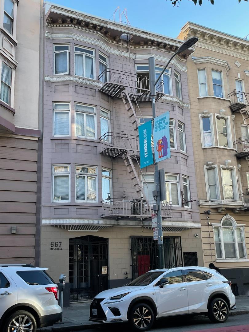 a car parked in front of a building