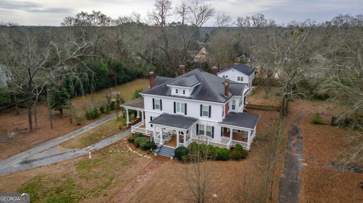 an aerial view of a house