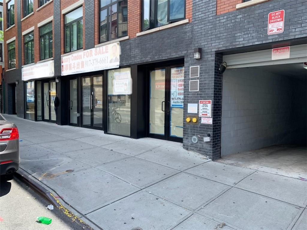 a view of a brick building with a door