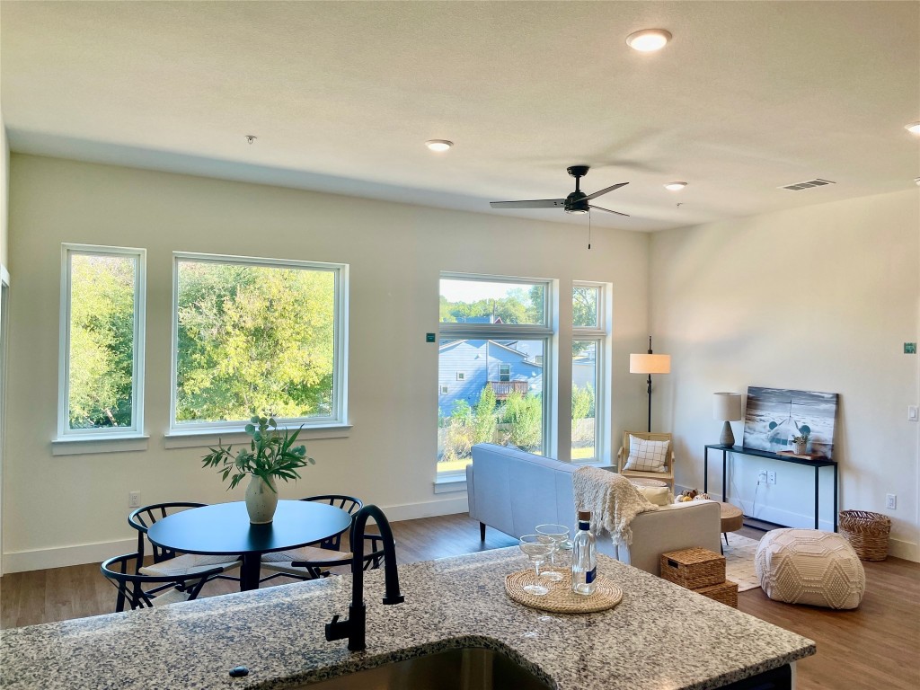 Open floor plan with ten-foot tall ceilings.