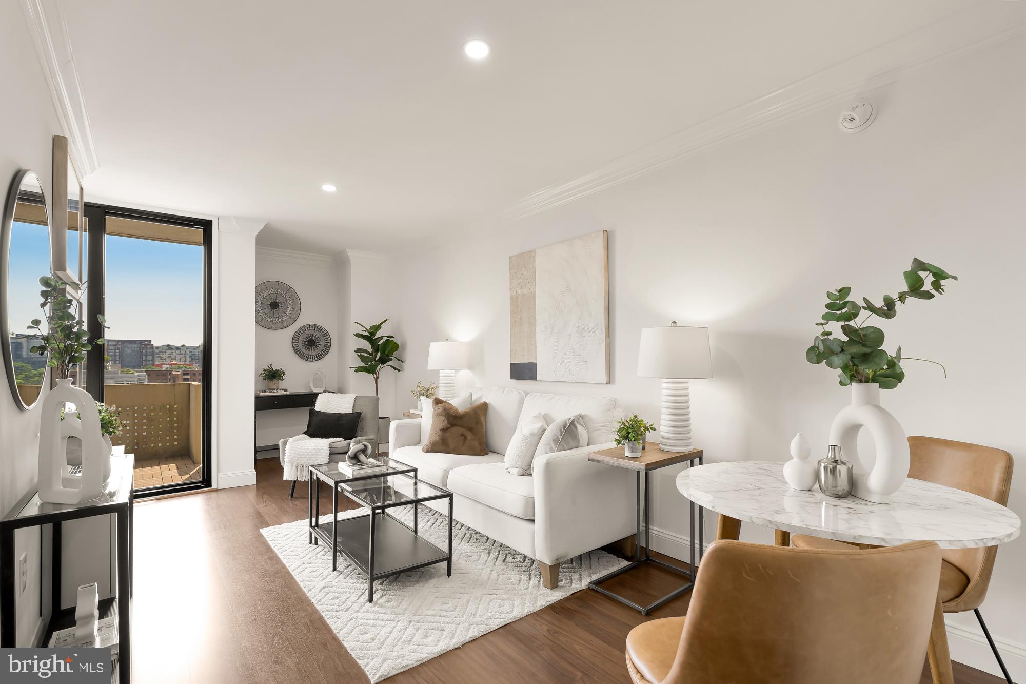 a living room with furniture or couch and a potted plant