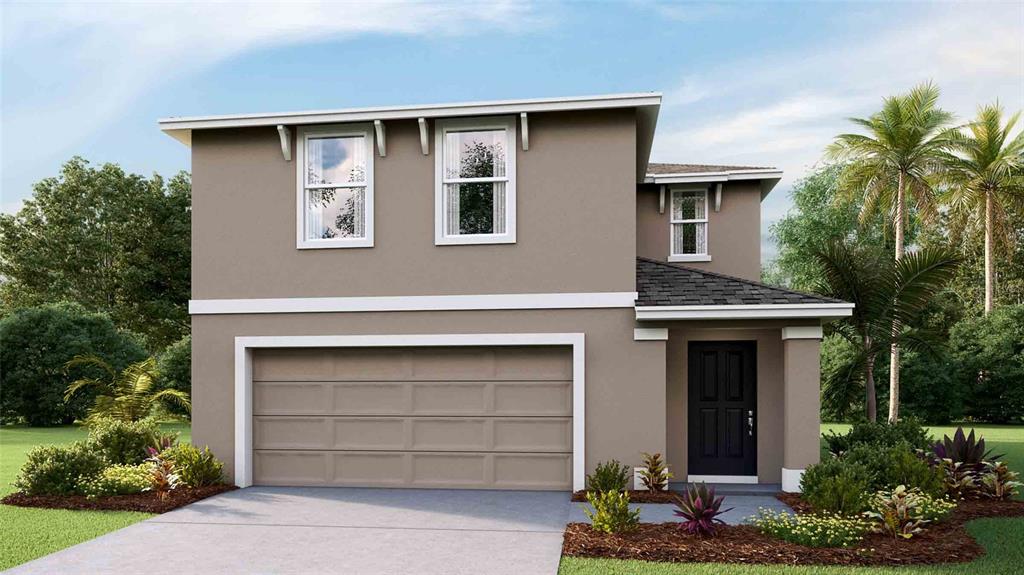 a front view of a house with a garage