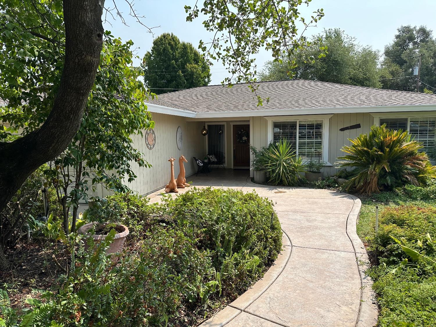 a front view of a house with garden