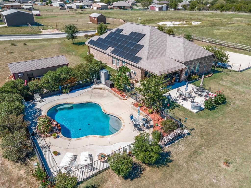 an aerial view of a house having outdoor space