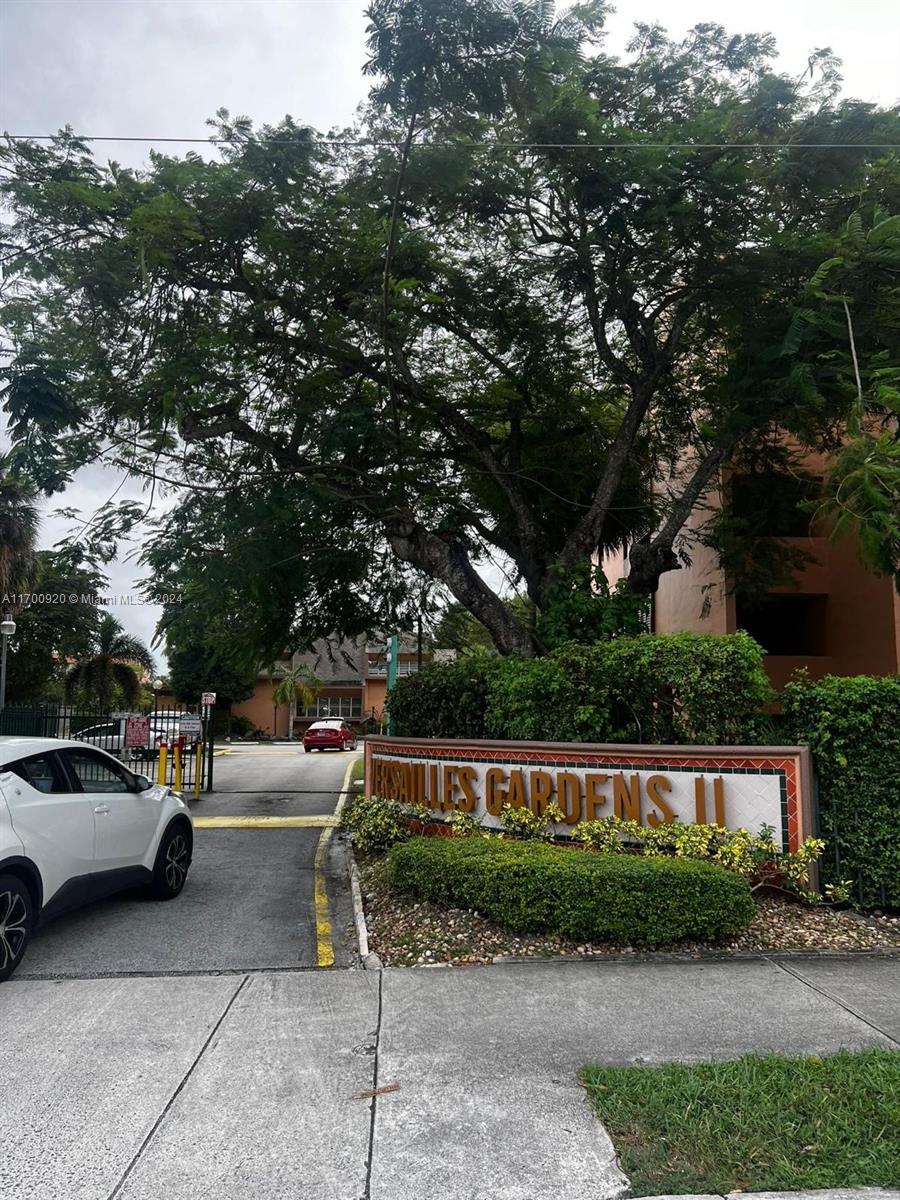 a view of yard with car parked