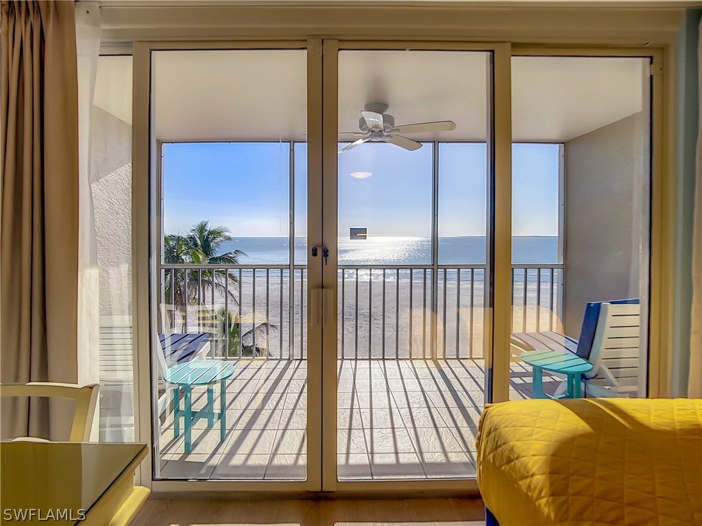 a view of a bedroom from a porch