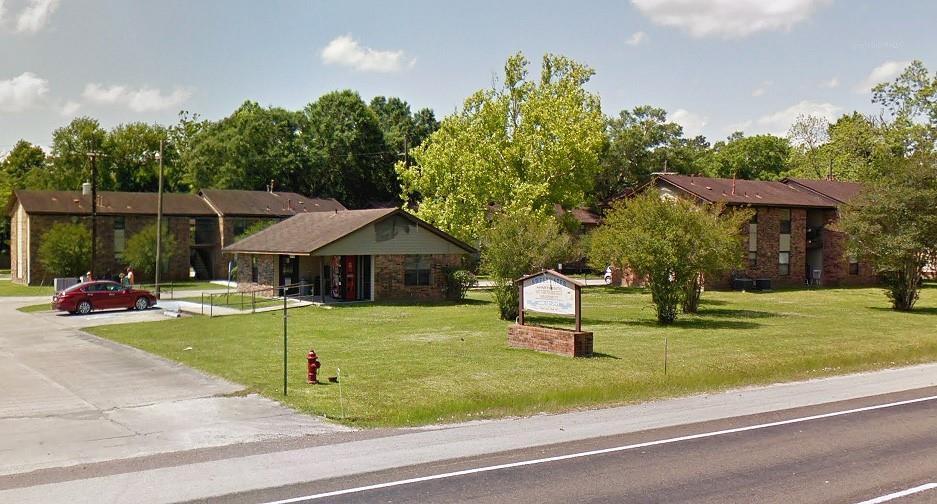 a view of a house with backyard and trees