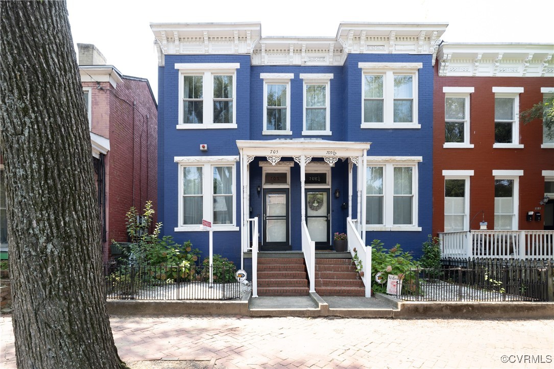 front view of a brick building