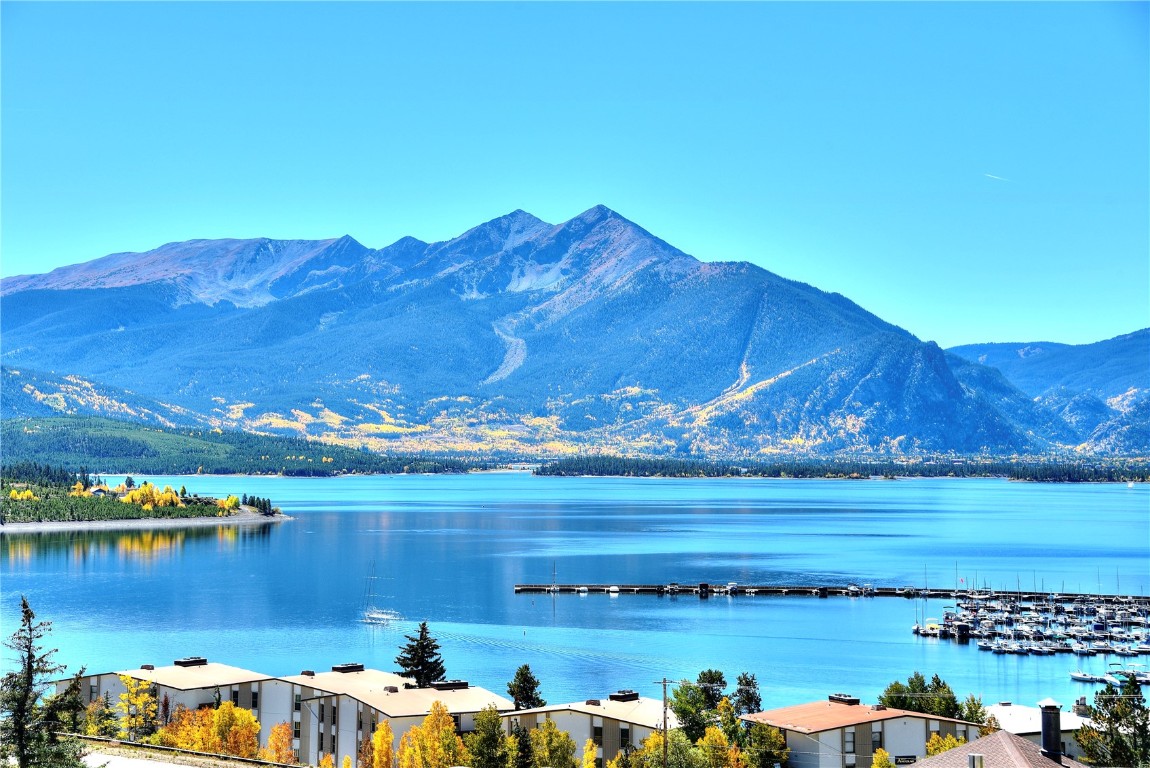 Spectacular view of Lake Dillon and Ten Mile Range from deck