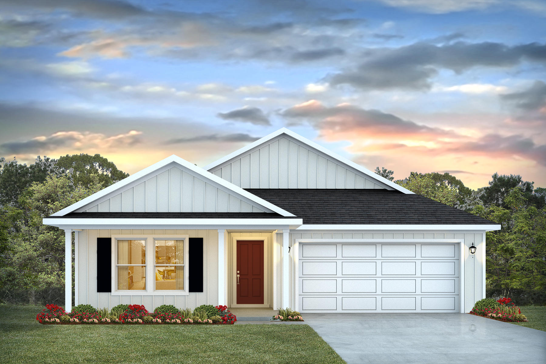 front view of a house with a yard