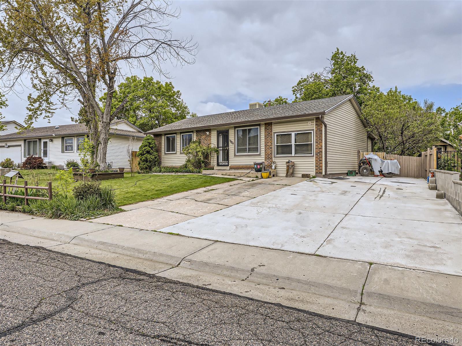 front view of a house with a patio