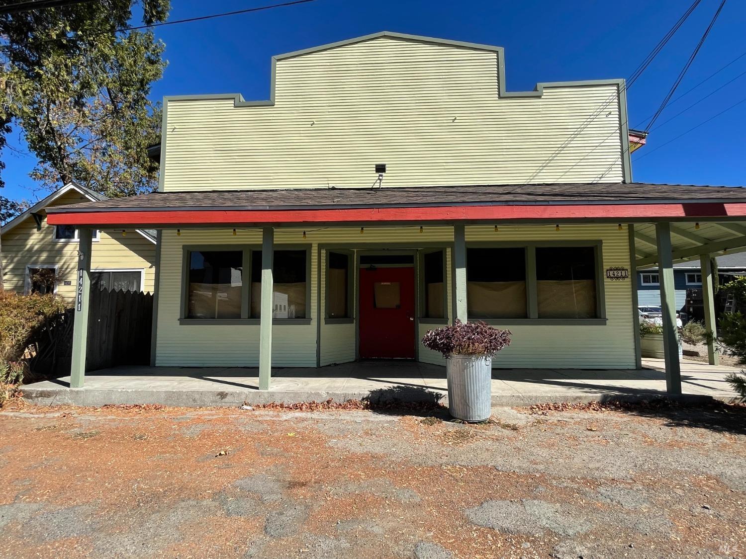 a front view of a building with street