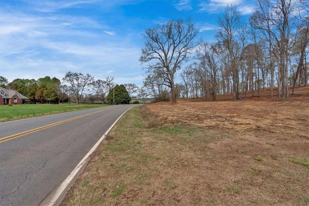 a view of a road with a yard