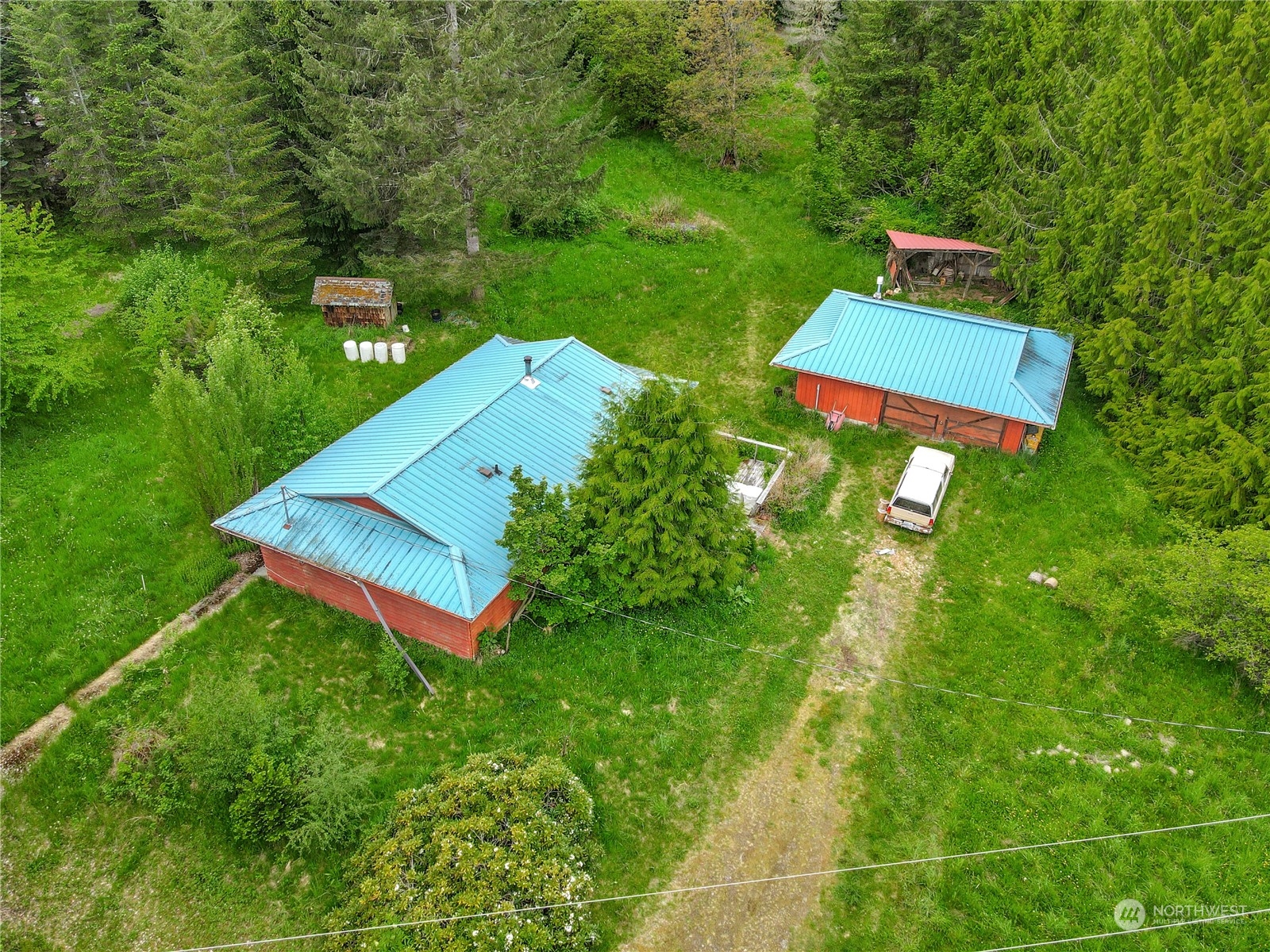 an aerial view of a house