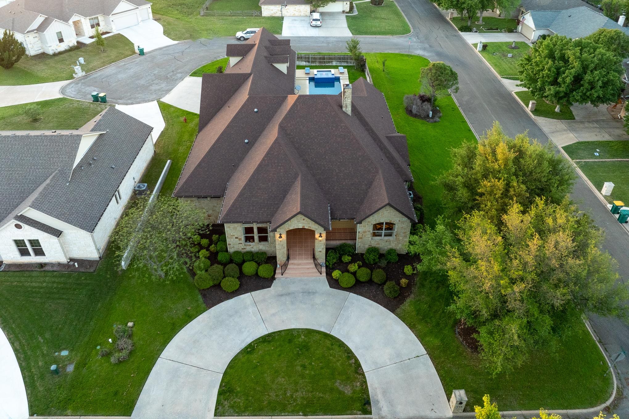 an aerial view of a house