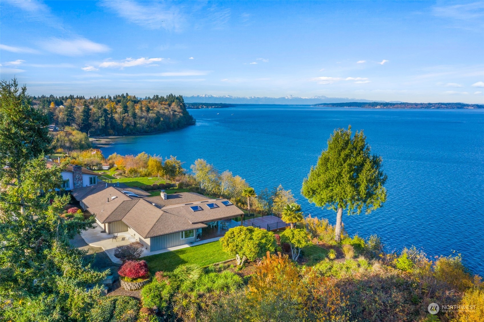 a view of a lake with a house in the background