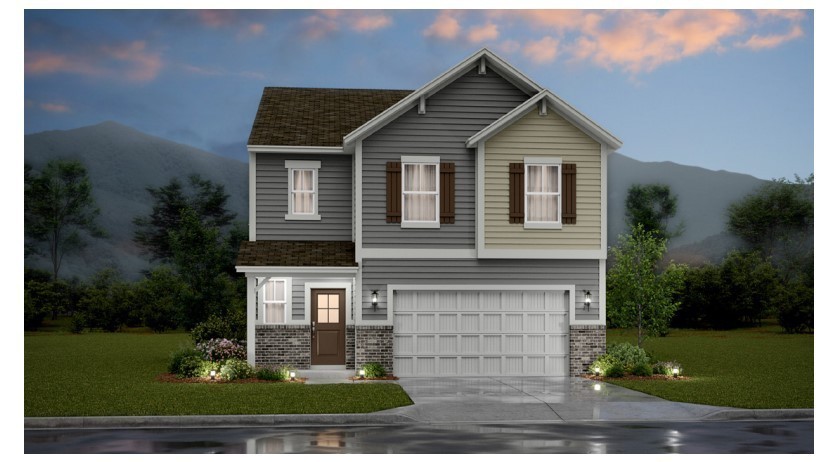 Artist rendering of a Broadmoor with a C front elevation. Colors and garage swing will vary*