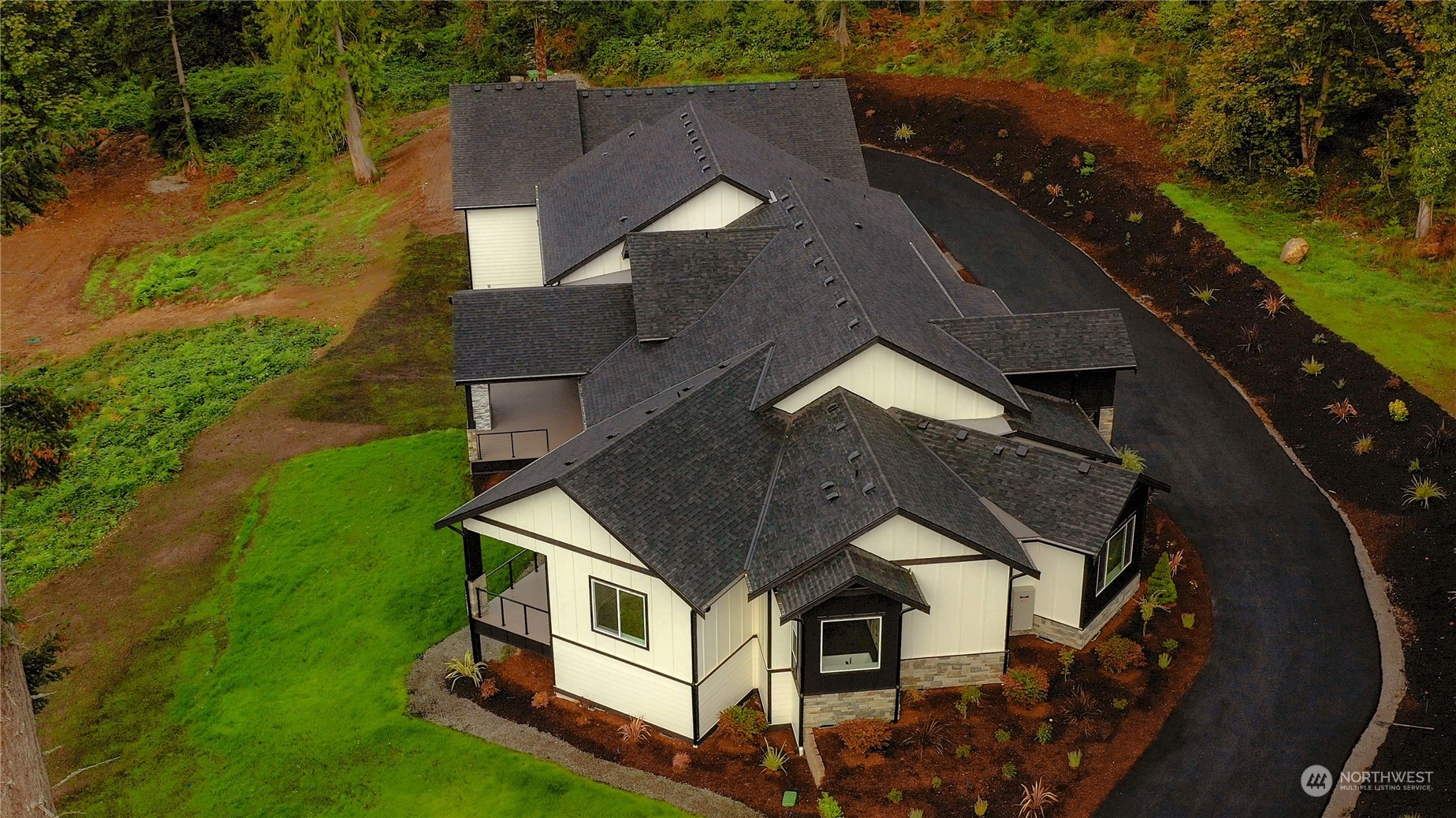 an aerial view of a house