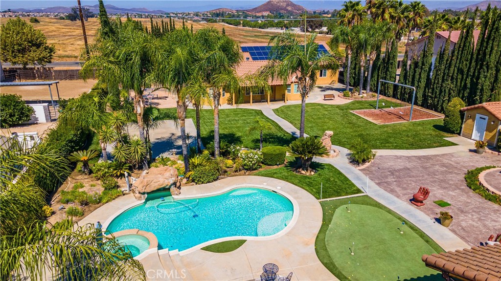 an aerial view of a house