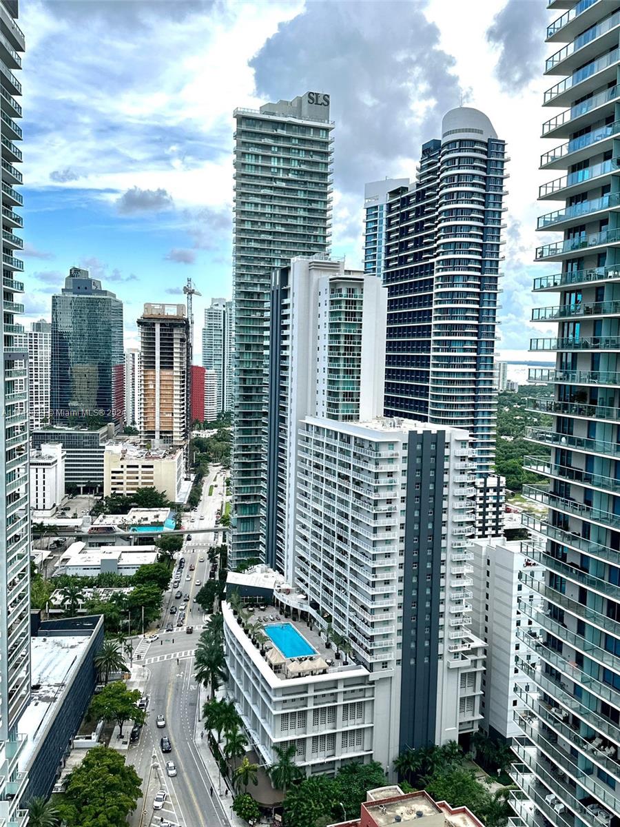 a city view with tall buildings