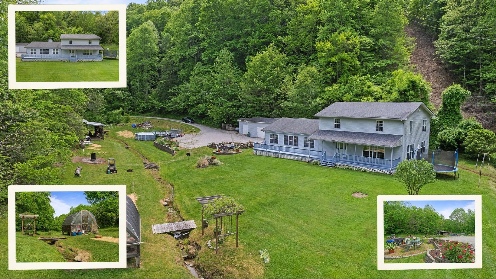 a aerial view of a house with a garden