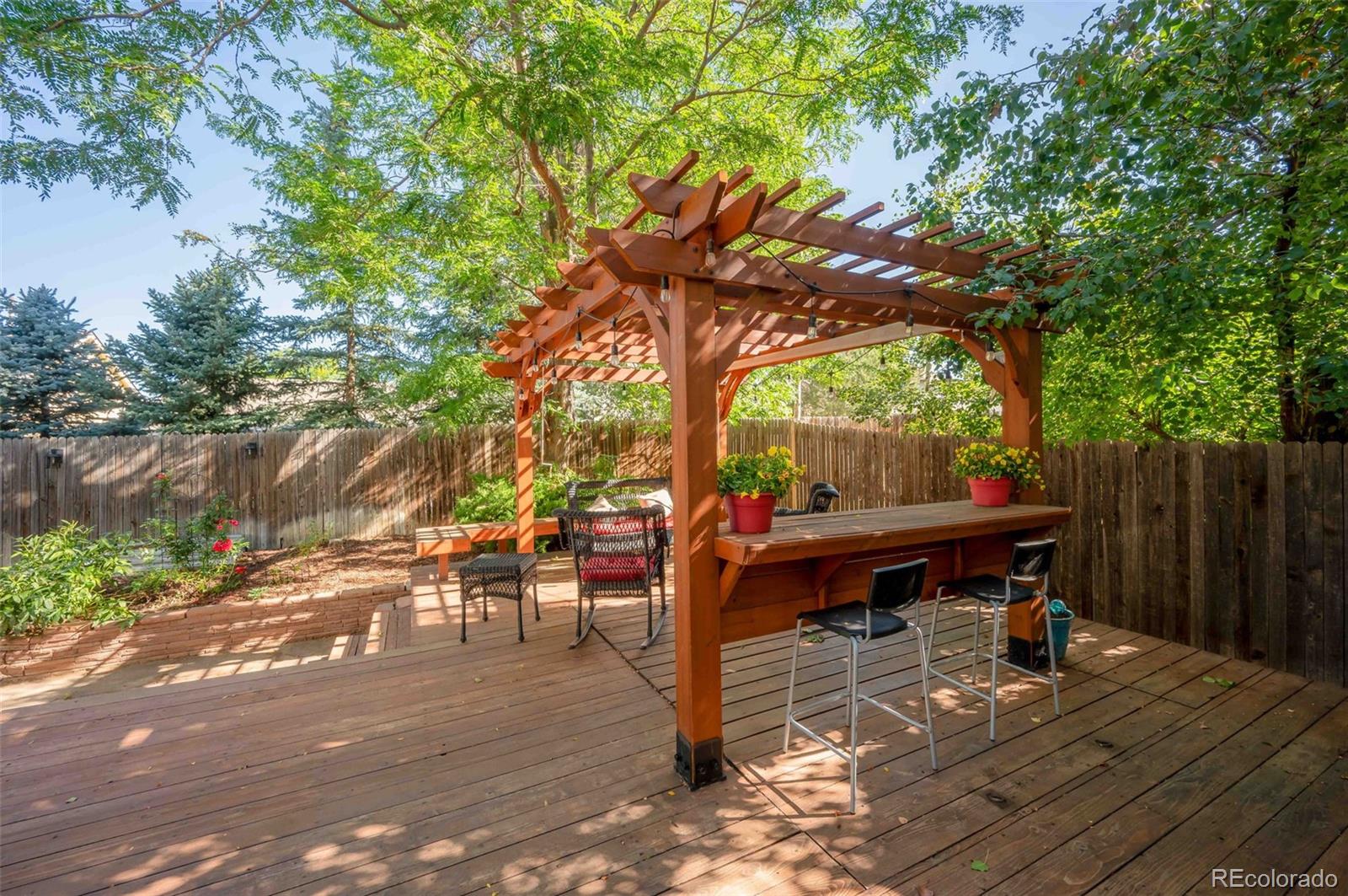 a view of a backyard with sitting area