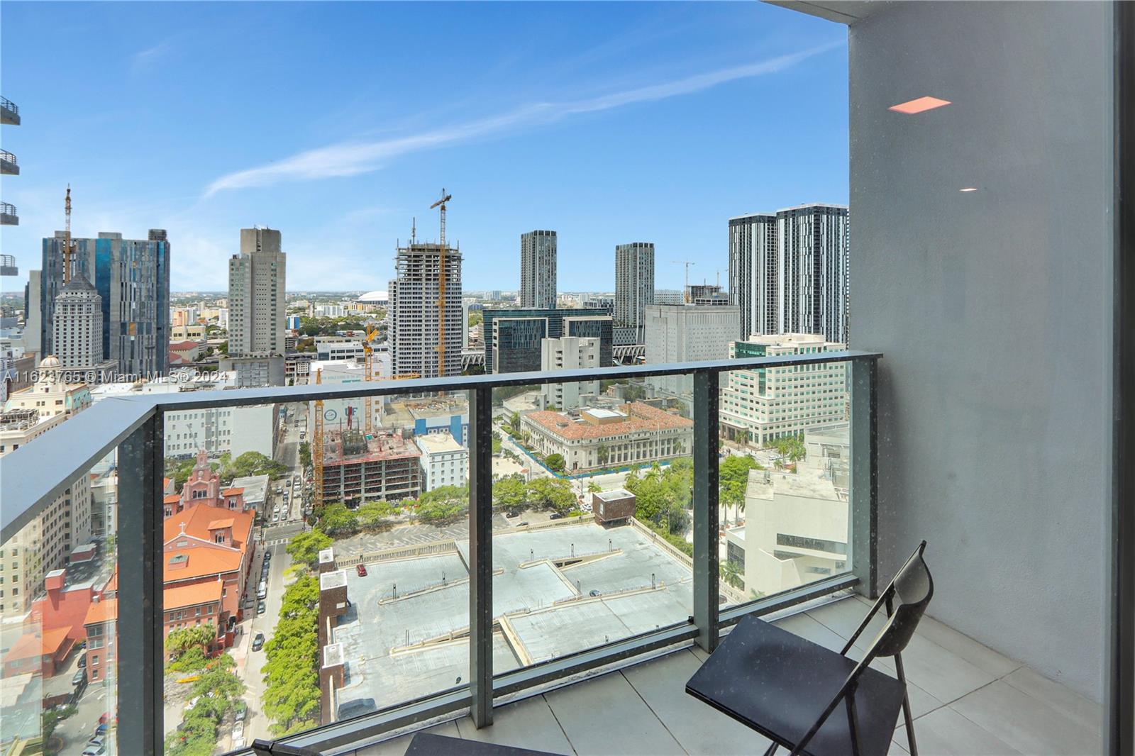 a view of a city from a balcony