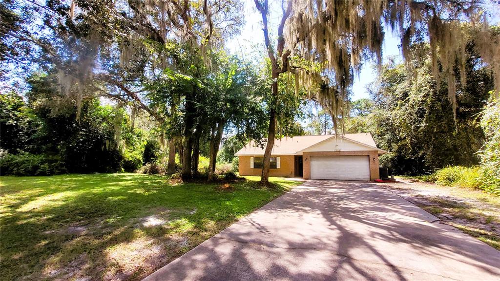 a front view of a house with a yard and trees