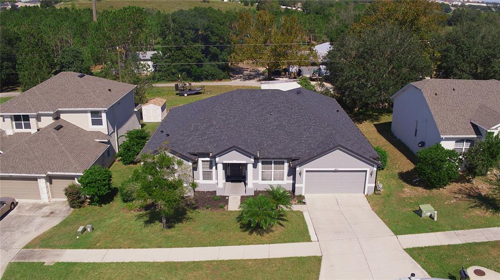 an aerial view of a house