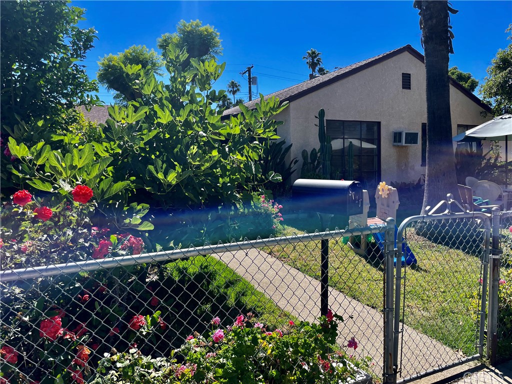 a view of a chairs and table in the backyard