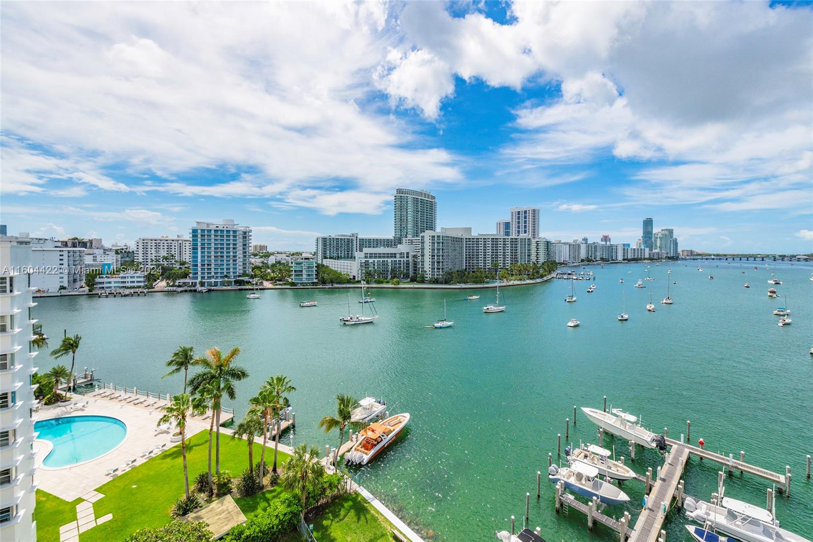 a view of a lake with a city