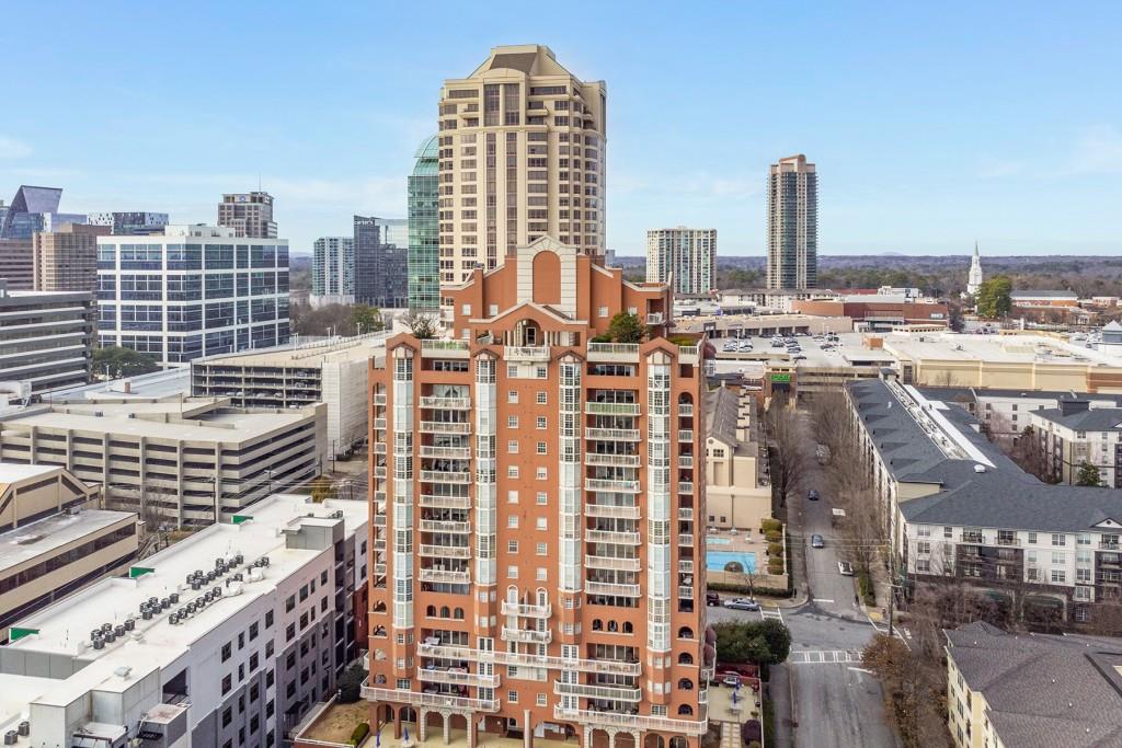 a view of a city with tall buildings