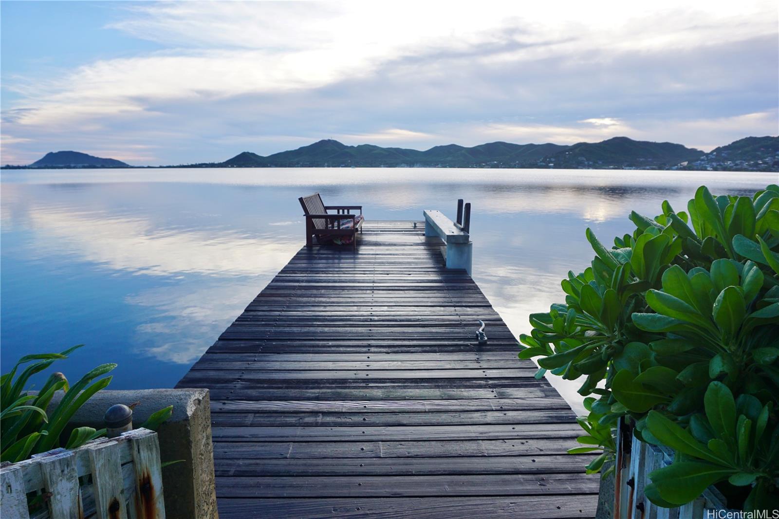 a view of a lake with a terrace