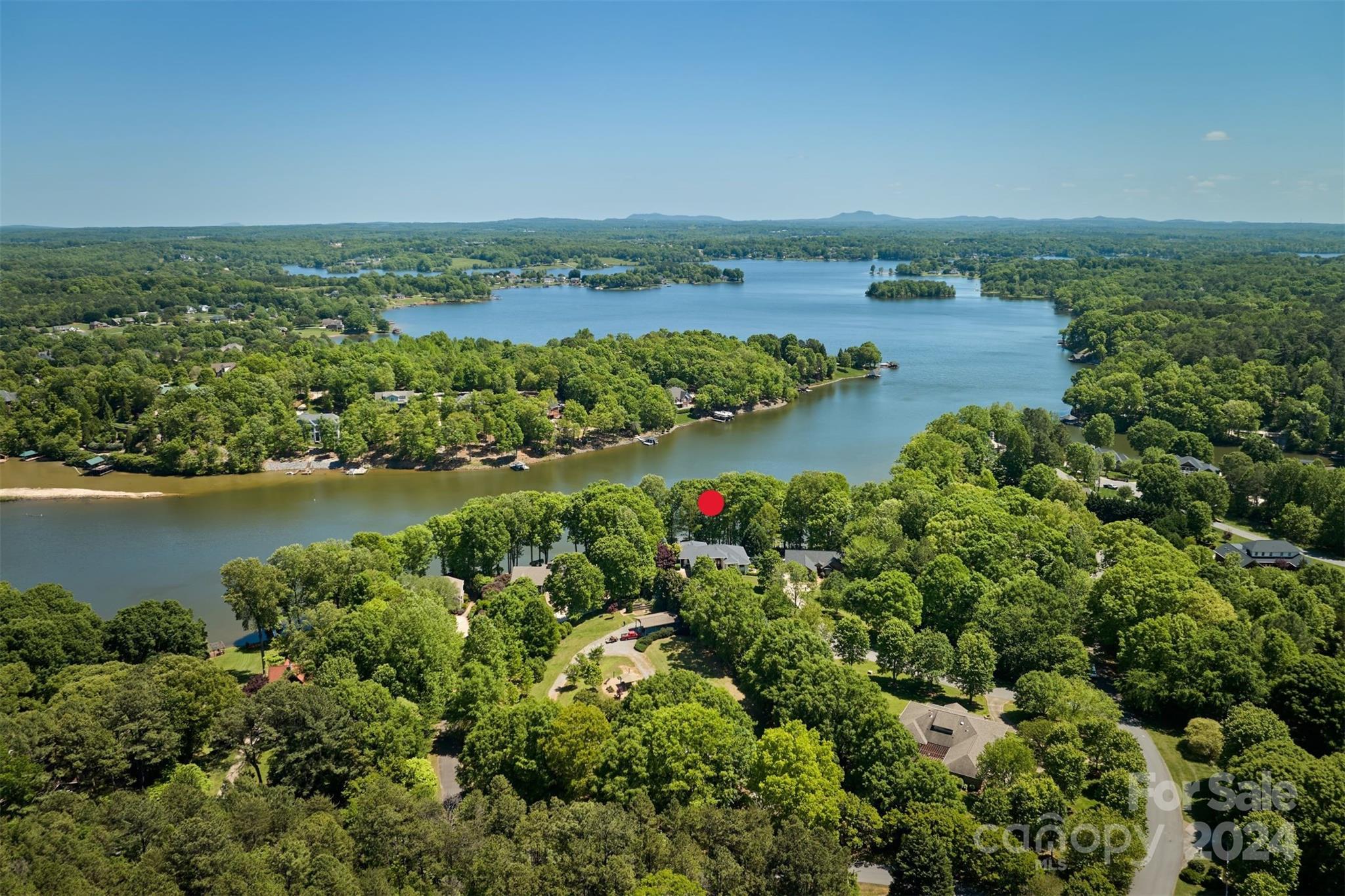 a view of a lake with a city