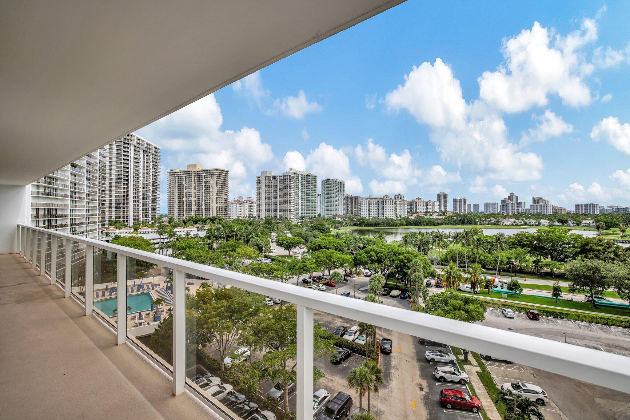 a view of a city from a balcony