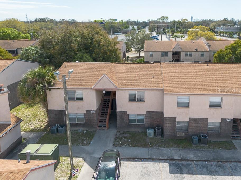 an aerial view of a house