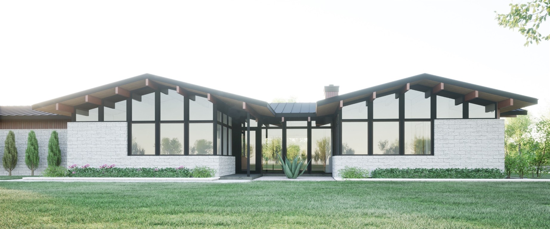 a house view with garden space