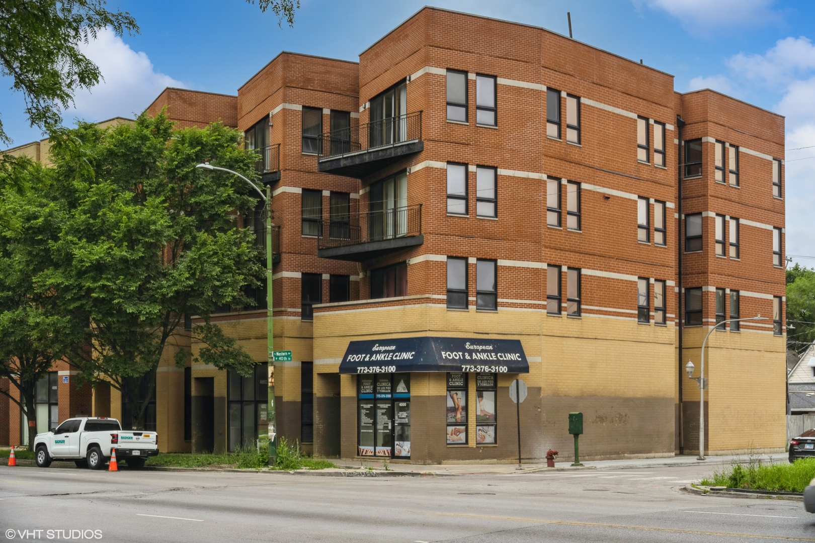 a front view of a building