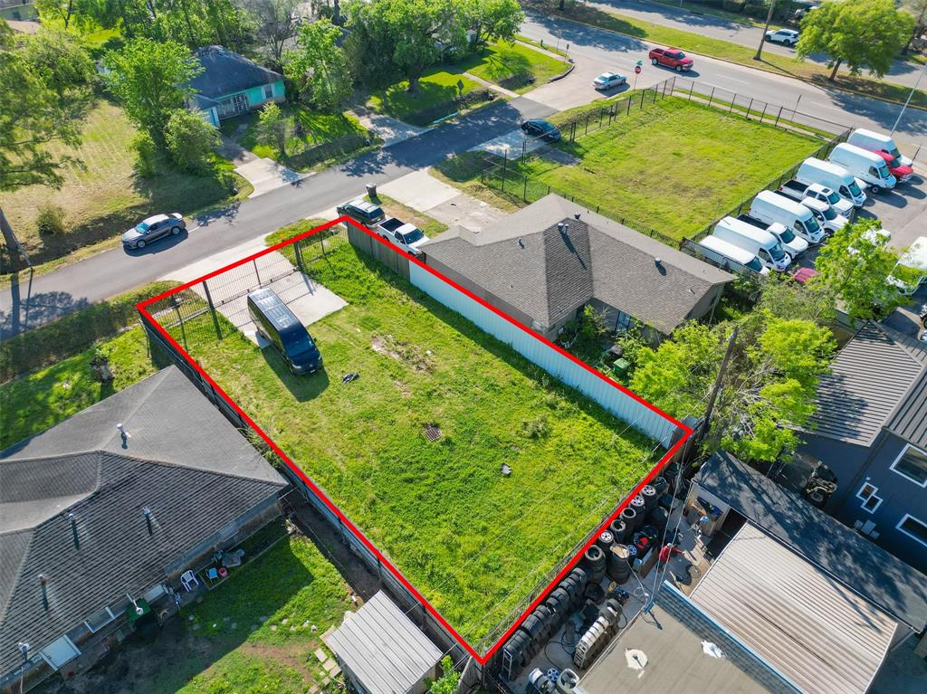 an aerial view of a pool