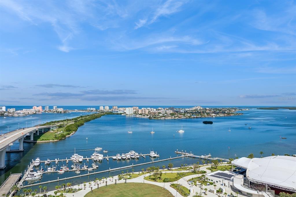 a view of a ocean with city