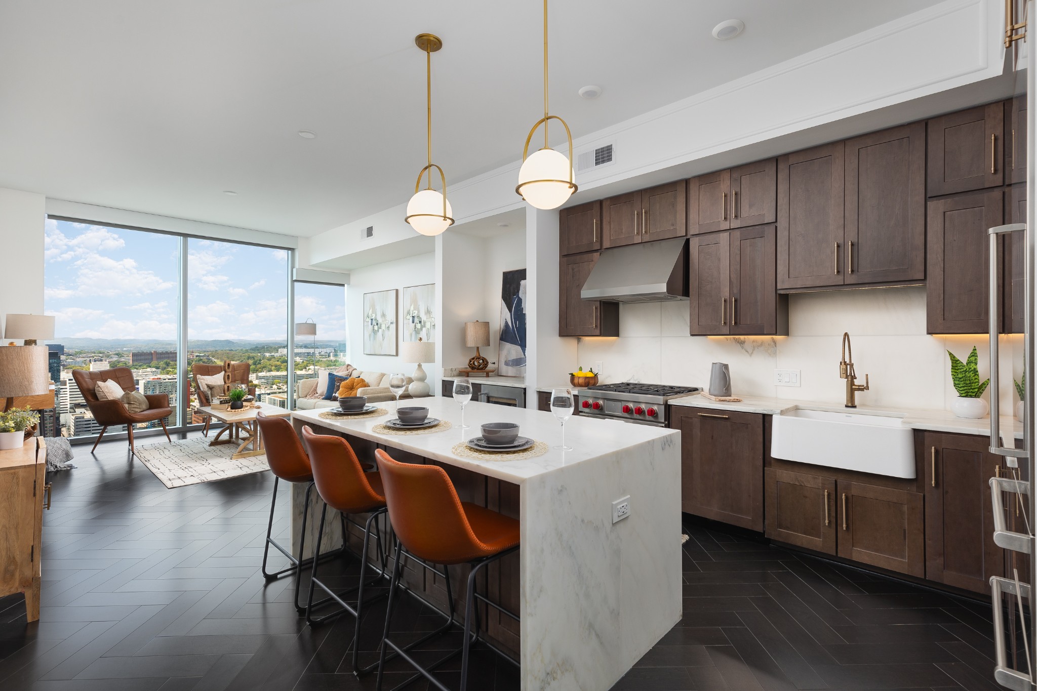 a large kitchen with a table and chairs