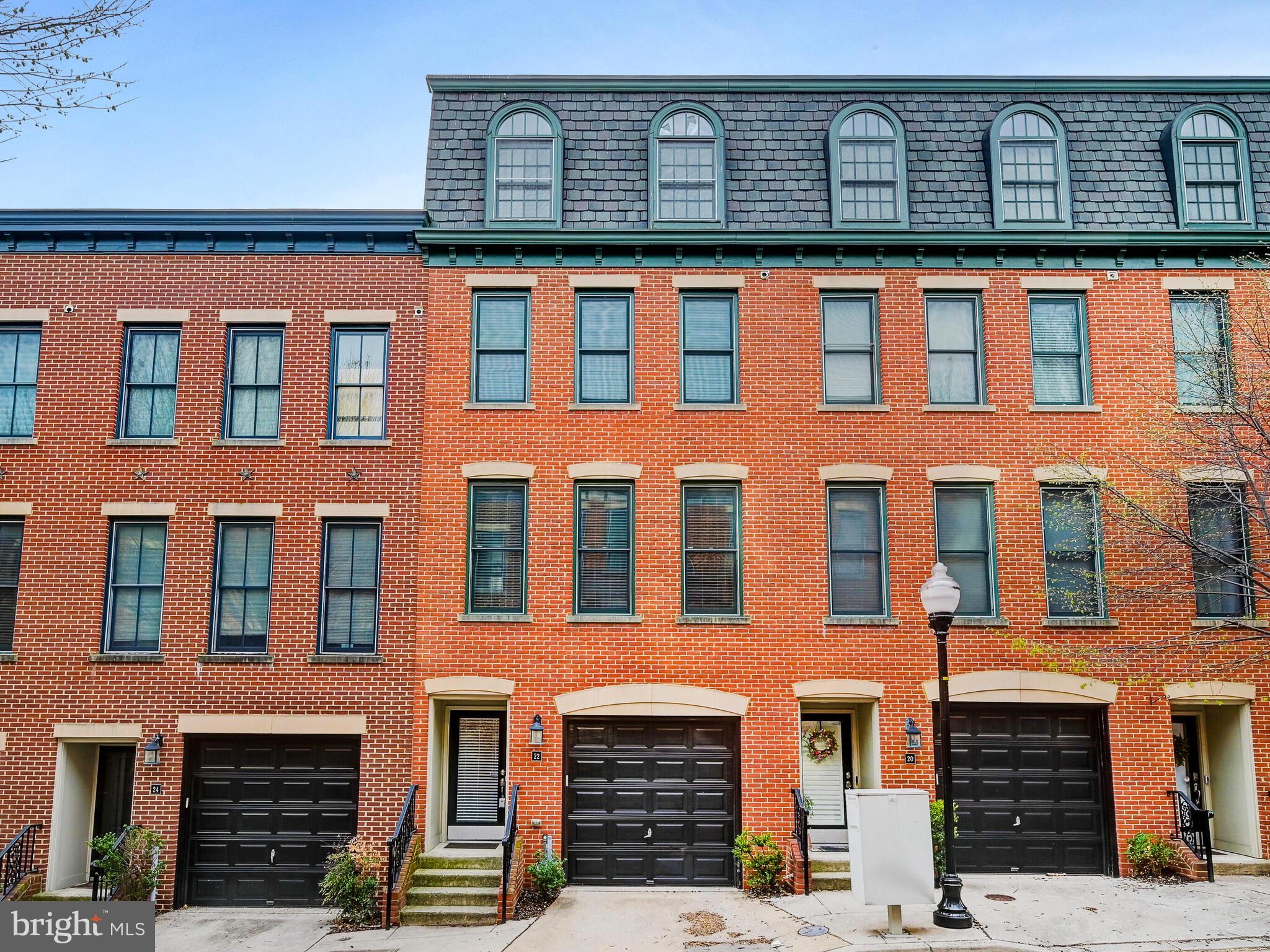 a front view of a brick building